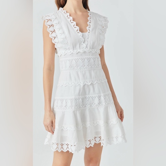 Endless Rose ~ PLUNGING NECK LACE TRIM DRESS - Picture 3 of 7